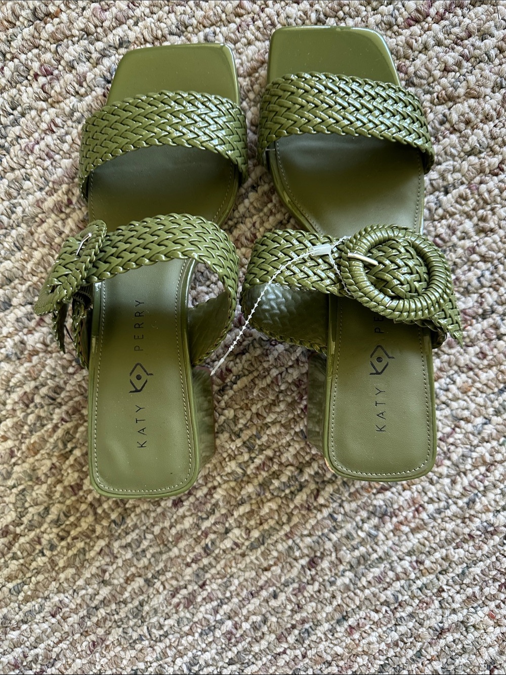 Katy Perry Collections Braided Olive Green Buckle Slide Mules